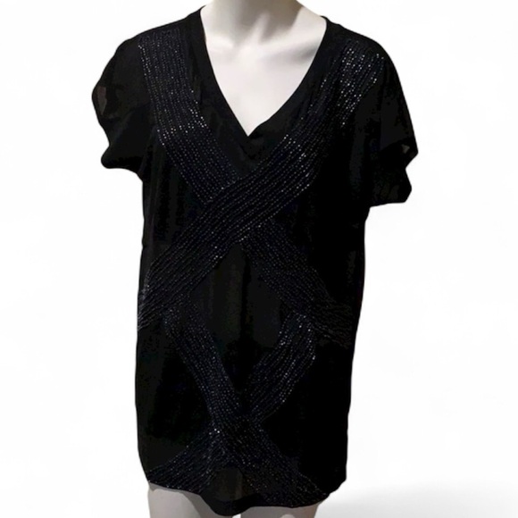 Miss Me sheer beaded front shirt. Med. NWT - Picture 1 of 10